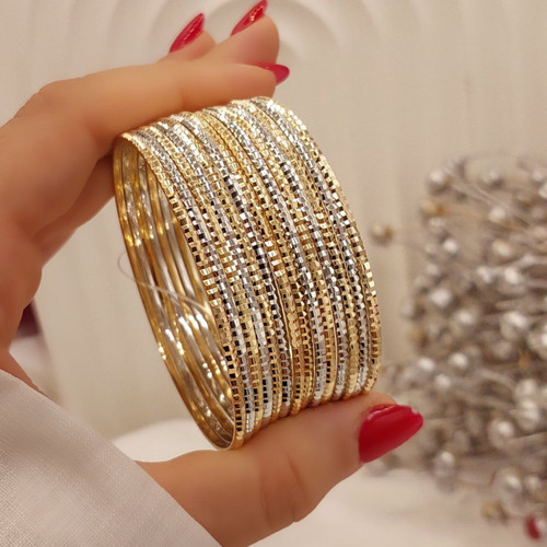 النگو زنانه 2 میل دورنگ طلا روس پر تراش براق