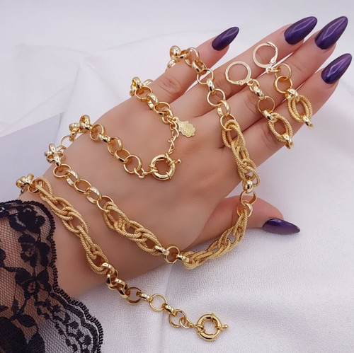 سرویس طلایی زنانه حلقهای طنابی با رنگ ثابت و قفل ملوانی